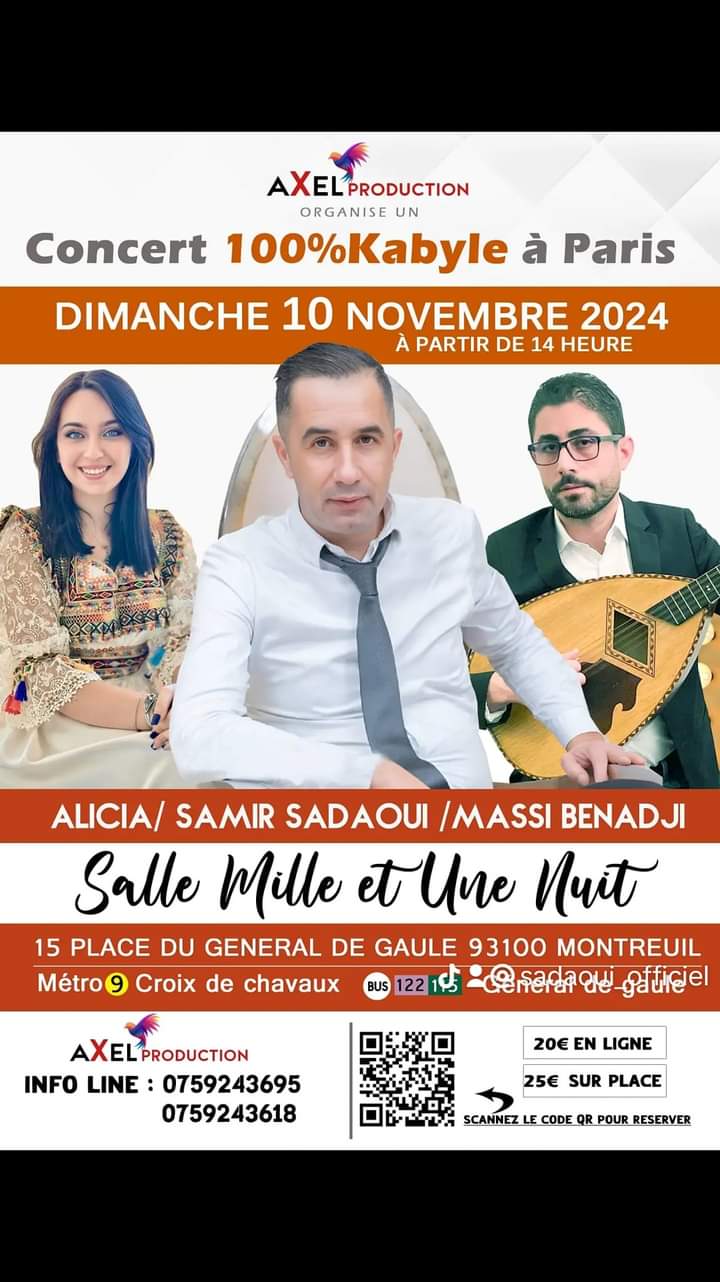 Concert 100% Kabyle avec Massi Bennadji , Samir Sadaoui et Alicia
